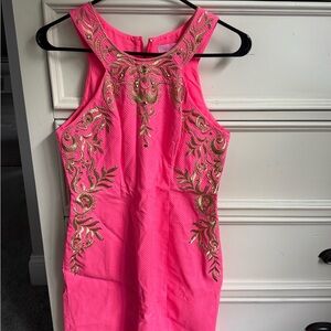 Lilly Pulitzer Pink Dress with Gold Embroidery